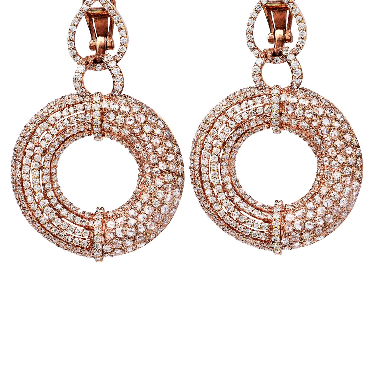 Contemporary 21st Century 5.50 Caratst Diamond 18K Pink Gold Elegant Dangle Drop Earrings