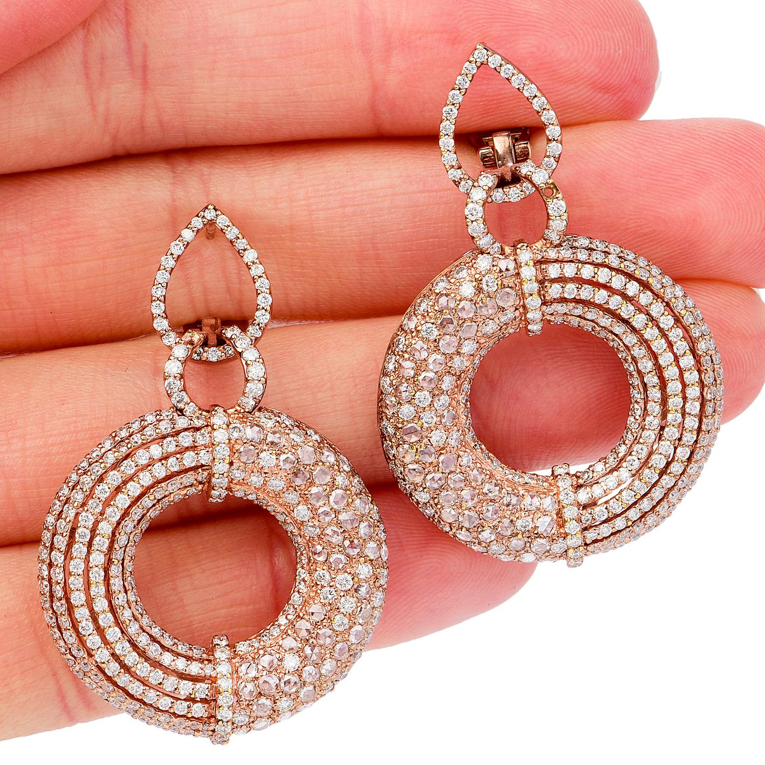 Women's 21st Century 5.50 Caratst Diamond 18K Pink Gold Elegant Dangle Drop Earrings