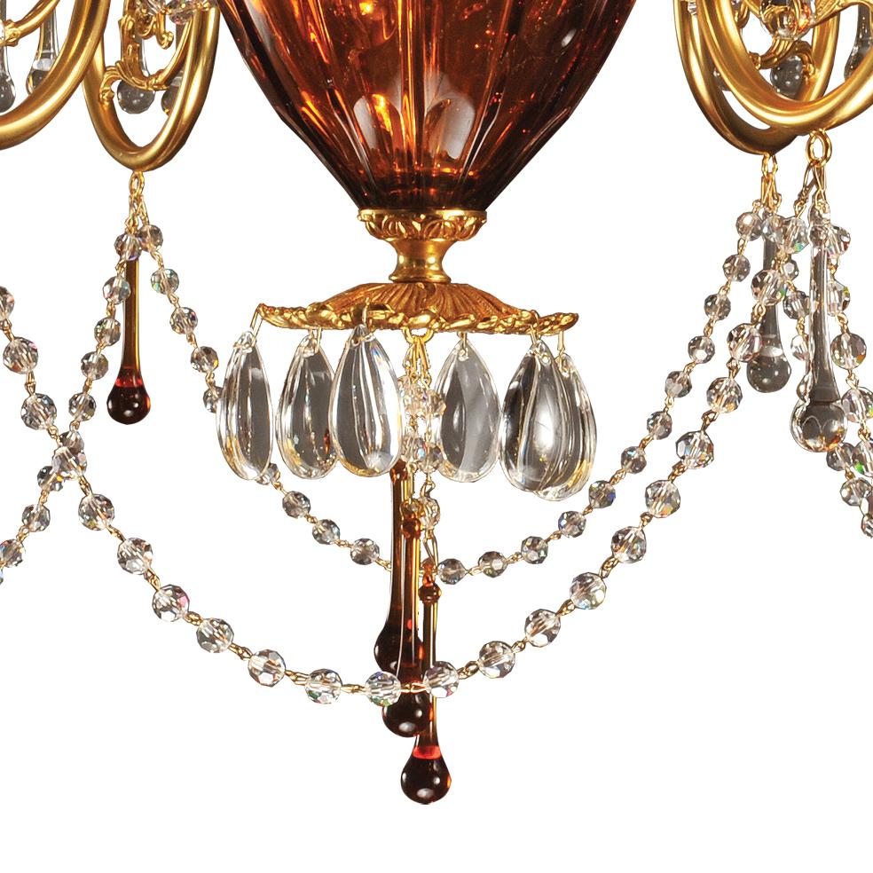 Louis XVI 21st Century, Lustre à 6 Lumières en Cristal ambré et Bronze en vente