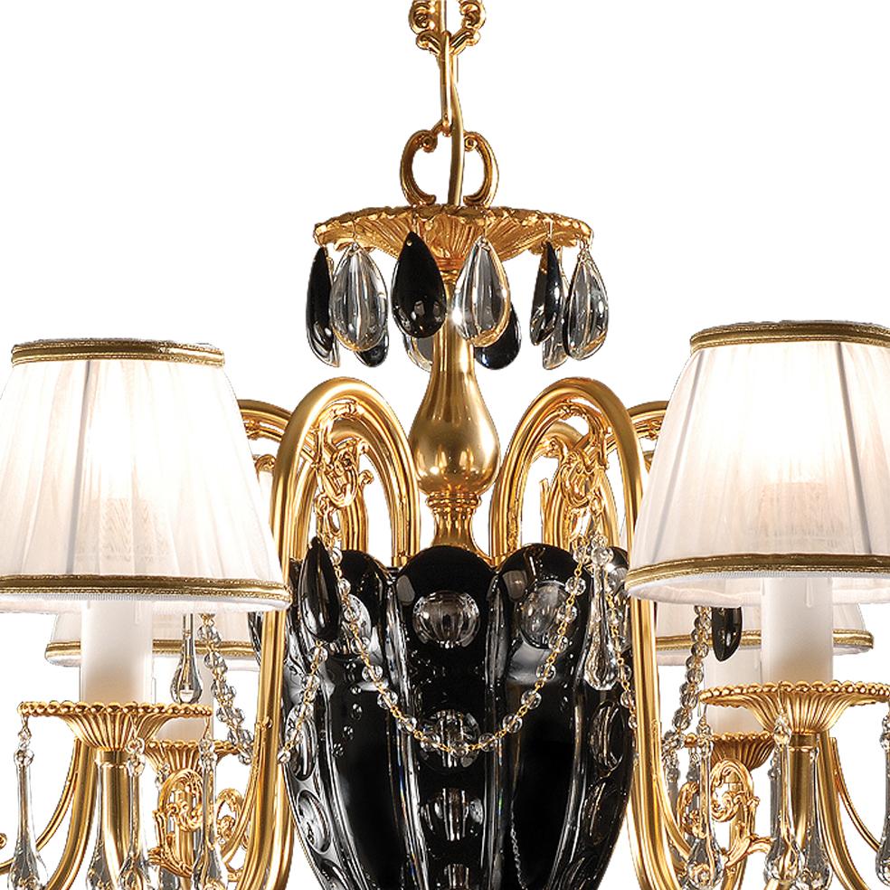21st Century, 6-Lights Kronleuchter in schwarz und klar  Kristall und Bronze (Louis XVI.) im Angebot