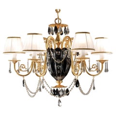 21st Century, 6-Lights Chandelier in black and clear  Crystal and Bronze