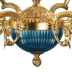 21. Jahrhundert, 6-Lights Kronleuchter in klarem und türkisem Kristall und Bronze