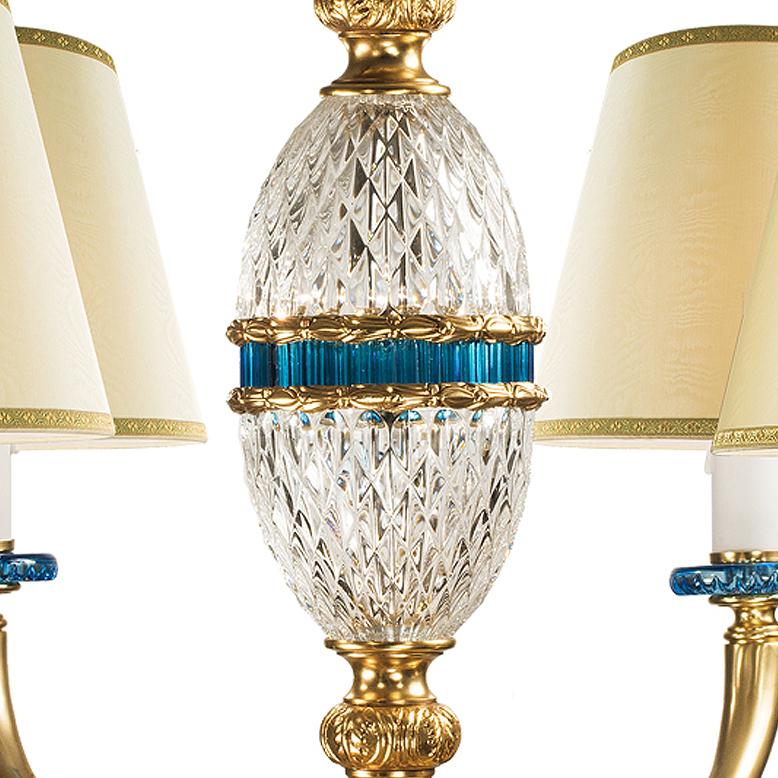 Luigi XVI 21° secolo, lampadario a 6 luci in cristallo chiaro e turchese e bronzo in vendita