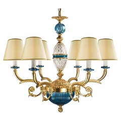 21st Century, 6-Lights Chandelier in clear and turquoise Crystal and Bronze