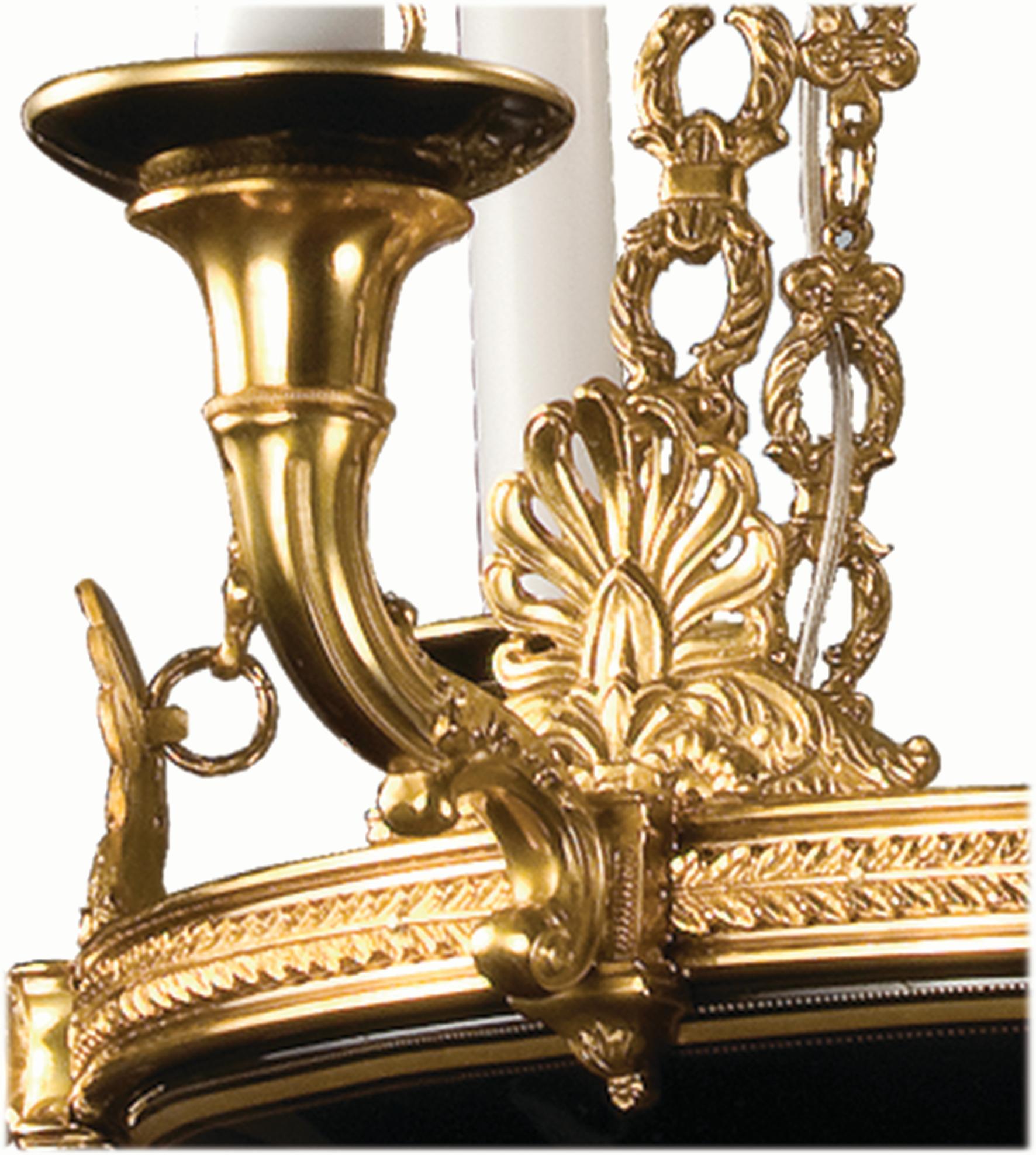 Italian 21st-Century, 6-Lights Chandelier in Decorated Porcelain and Bronze For Sale