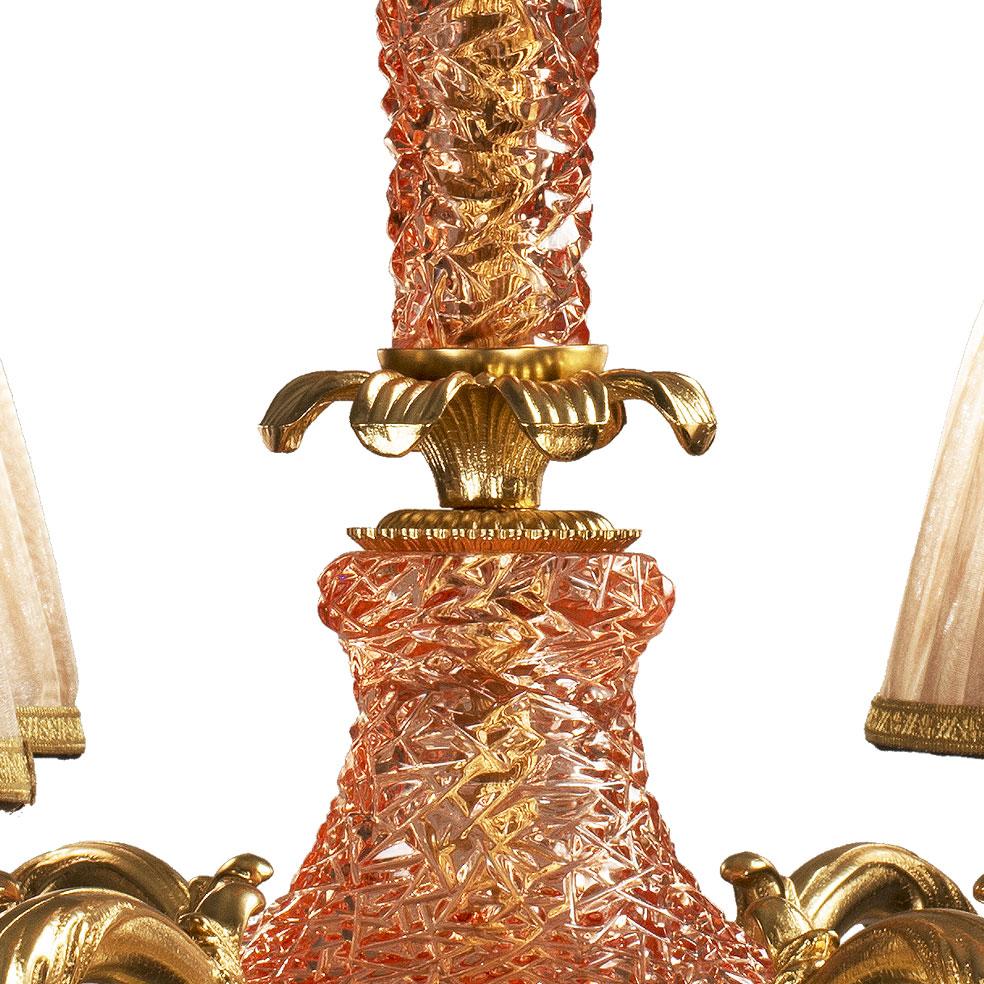 italien 21e siècle, lustre à 6 lumières en cristal rose et bronze  en vente