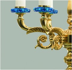 21st-Century, 6-Lights Crystal and Bronze Table Lamp in Style Luigi XVI