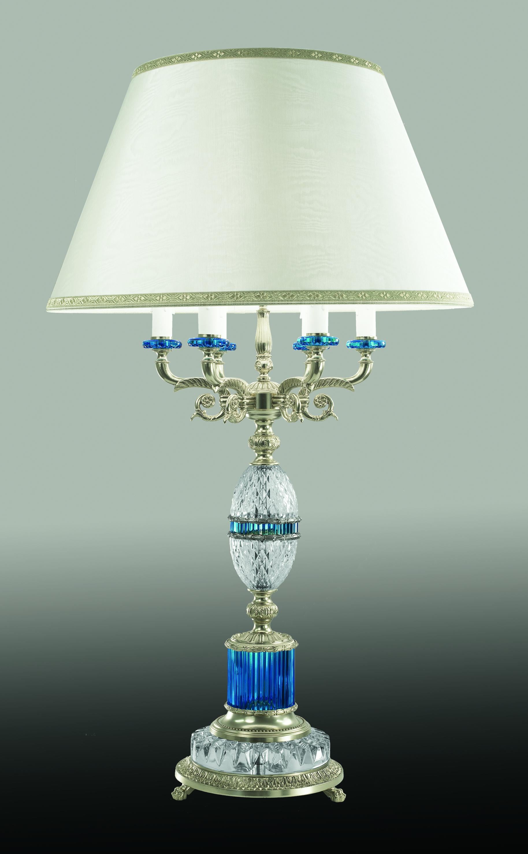 Louis XVI 21st-Century, 6-Lights Crystal and Bronze Table Lamp in Style Luigi XVI For Sale