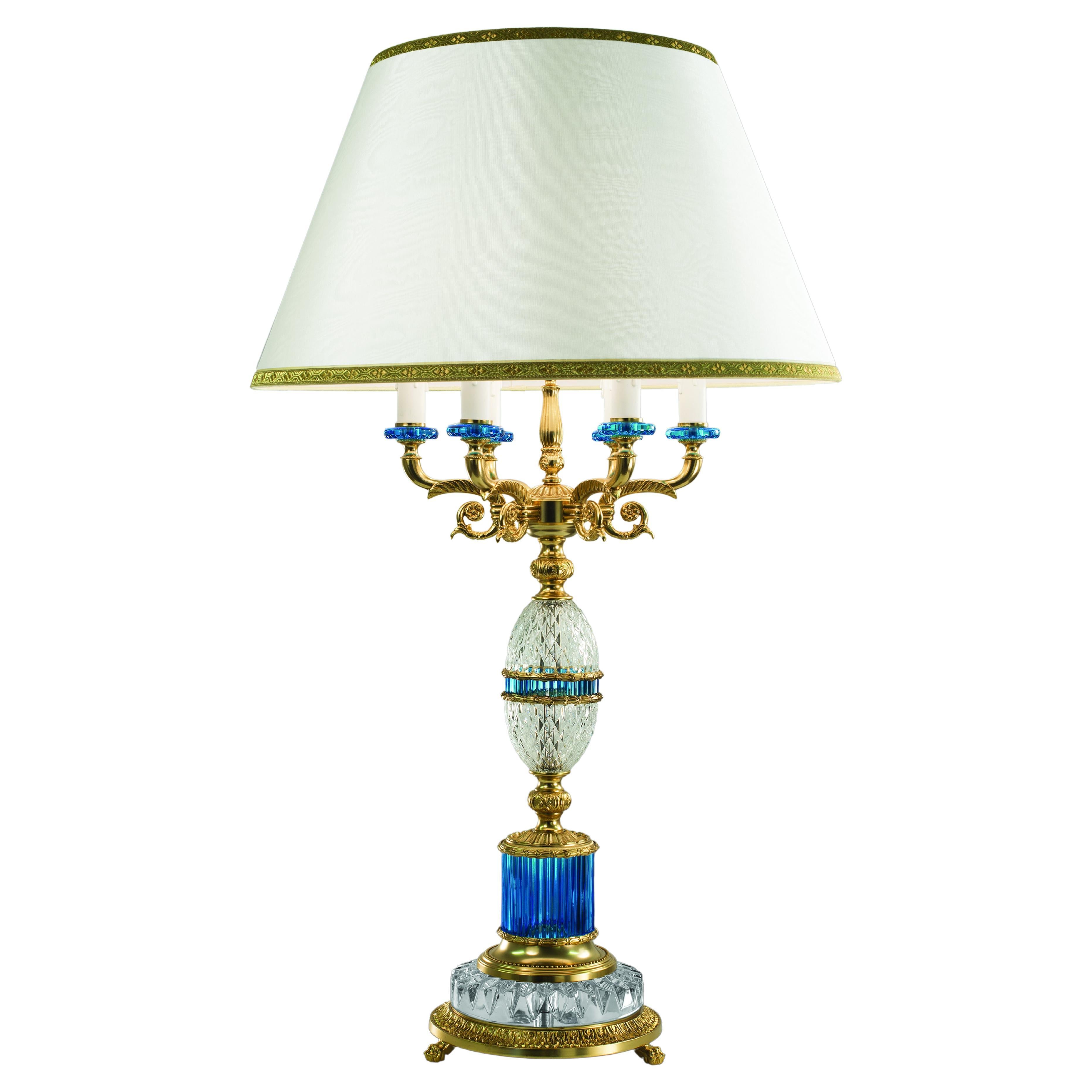 Lampe de bureau du 21e siècle à 6 lumières en cristal et bronze de style Luigi XVI