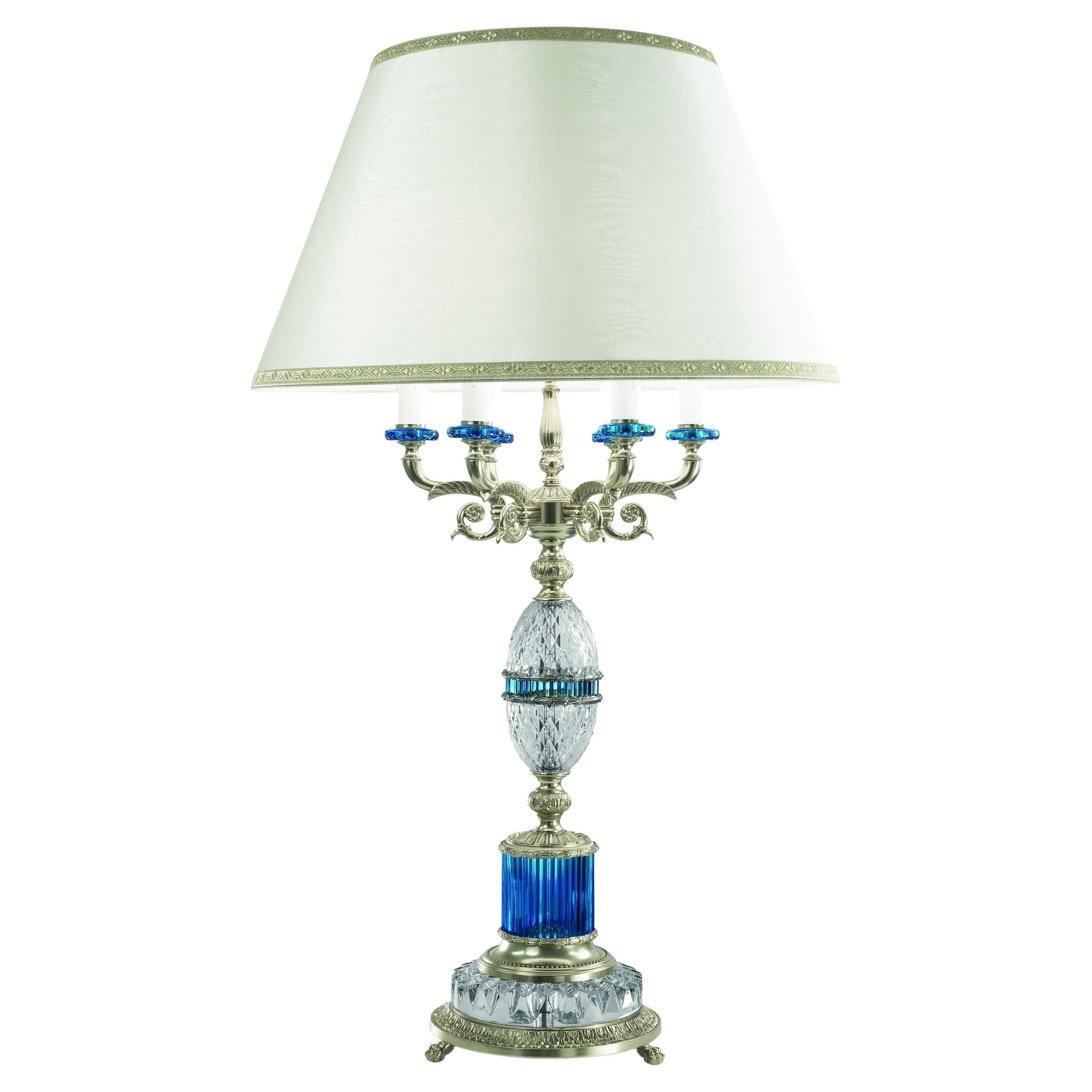 21st-Century, 6-Lights Crystal and Bronze Table Lamp in Style Luigi XVI For Sale