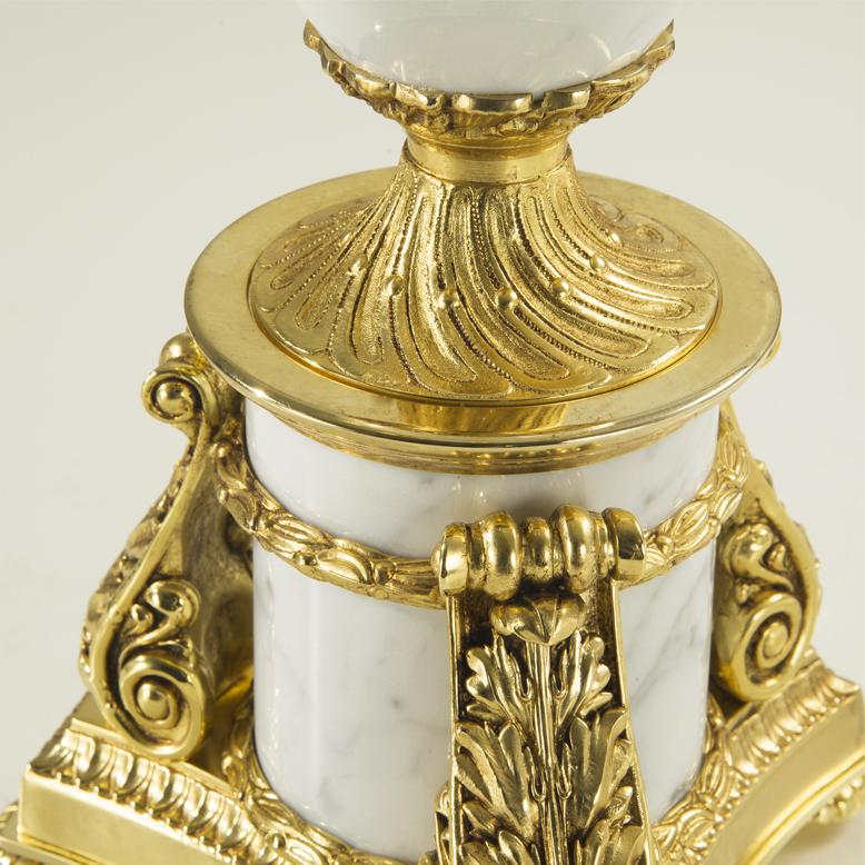 Louis XVI 21st Century, 7-flame golden Bronze  and marble Candelabra For Sale