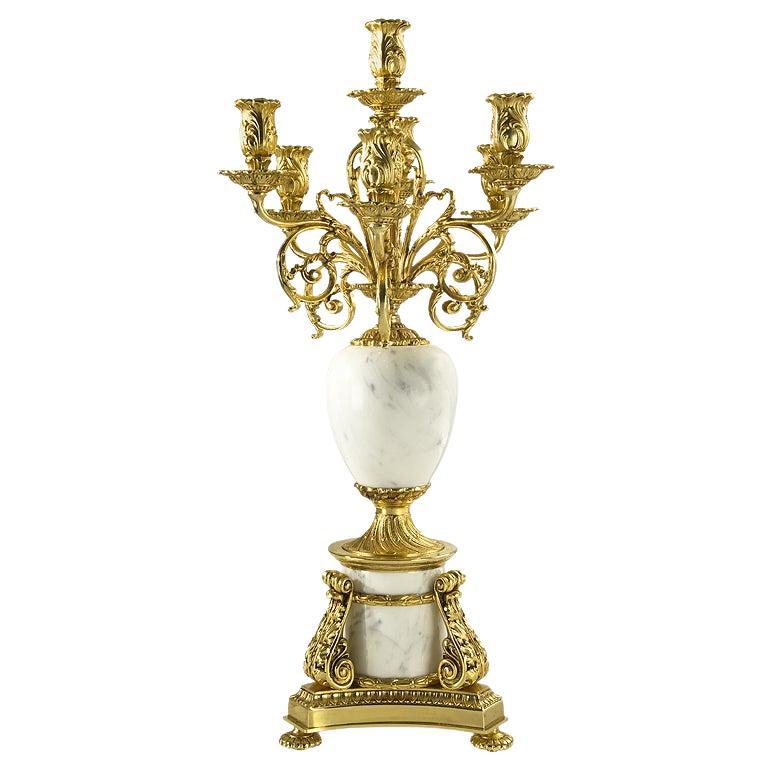 21st Century, 7-flame golden Bronze  and marble Candelabra