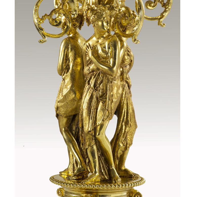 Italian 21st Century, 7-flame golden Bronze Candelabra For Sale