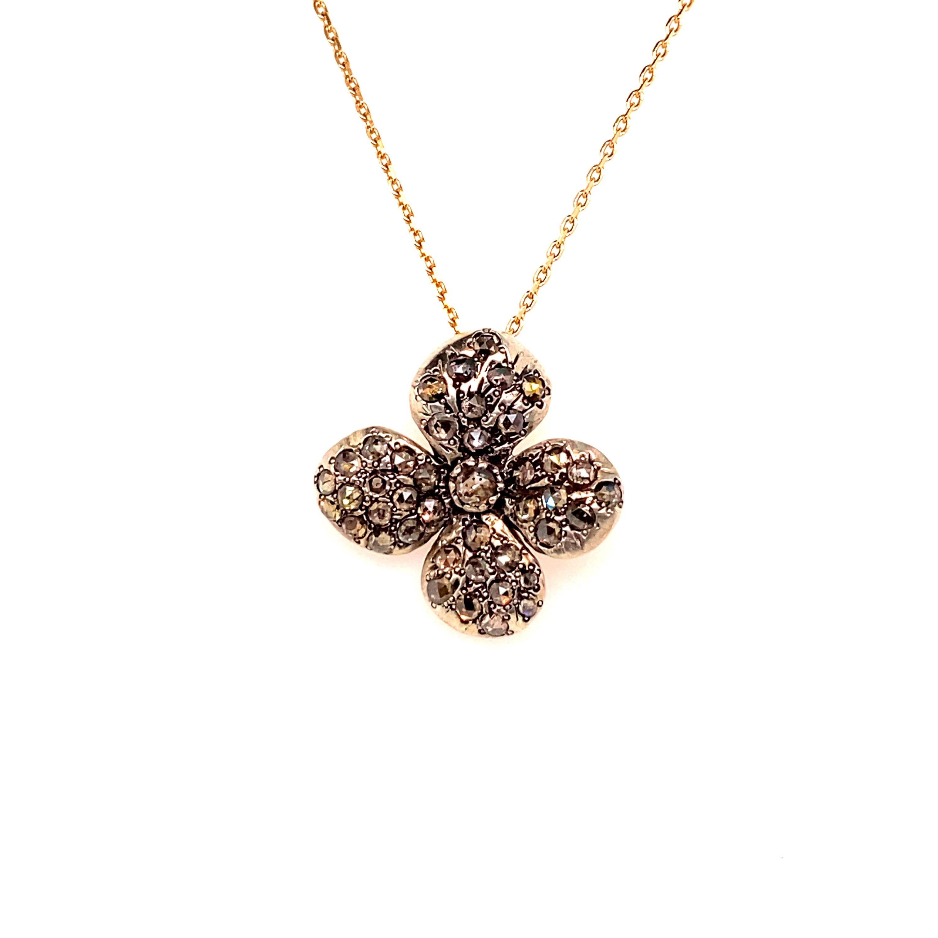 Contemporary 21st Century 9 Karat Rose Gold and 925 Silver Diamond Pendant and Chain For Sale