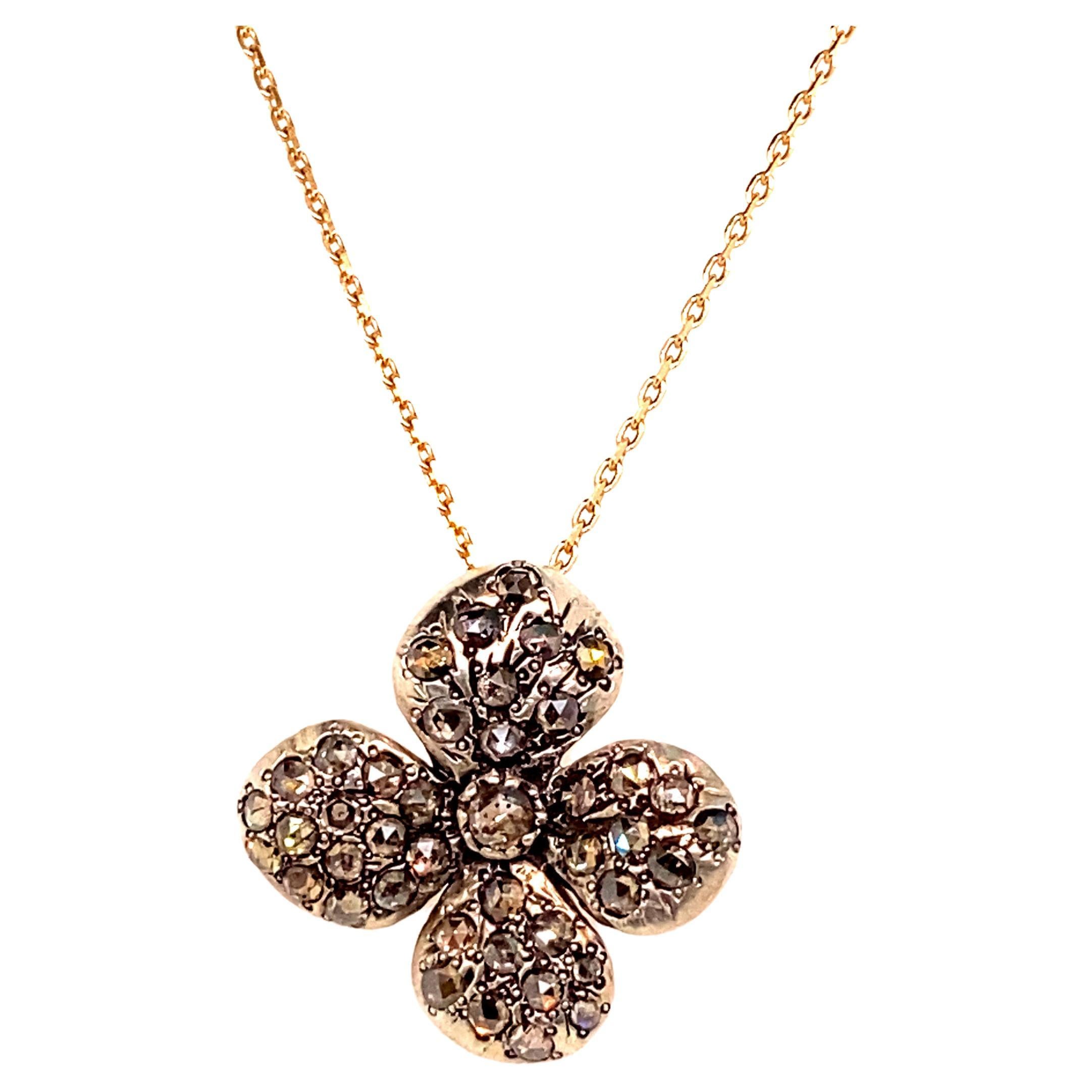 21st Century 9 Karat Rose Gold and 925 Silver Diamond Pendant and Chain