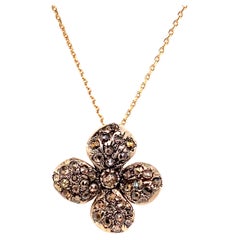21st Century 9 Karat Gold and 925 Silver Rose-Cut Diamond Pendant and Chain