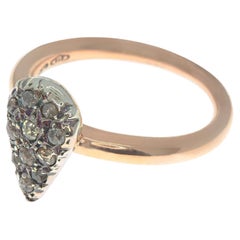 Antique 21st Century 9 Karat Rose Gold and Diamond Drop-Shape Cesellato Cocktail Ring