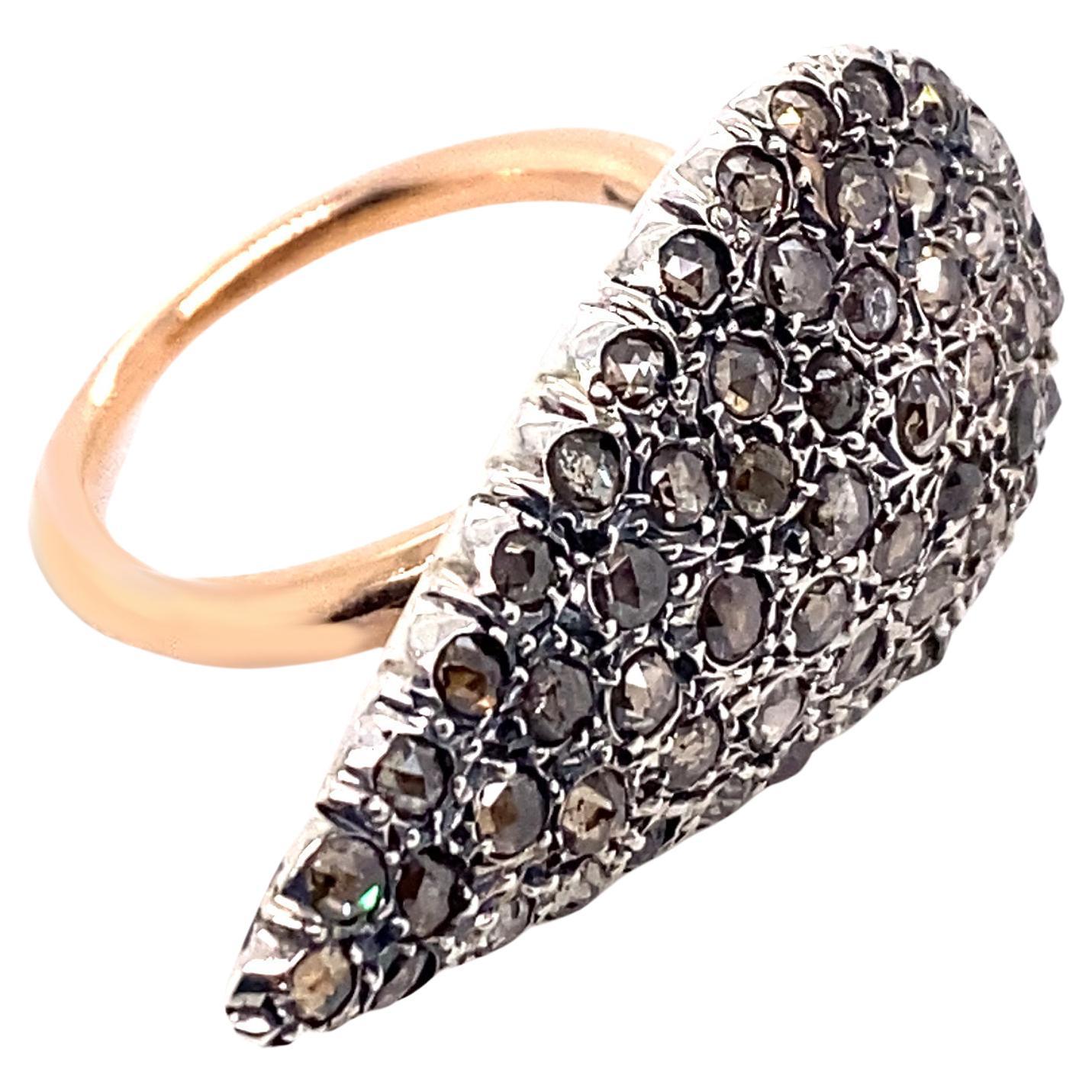 21st Century 9 Karat Rose Gold and Diamond Drop-Shape Cesellato Cocktail Ring