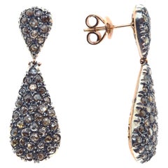 Antique 21st Century 9 Karat Rose Gold and Diamond Drop-Shape Cesellato Drop Earrings
