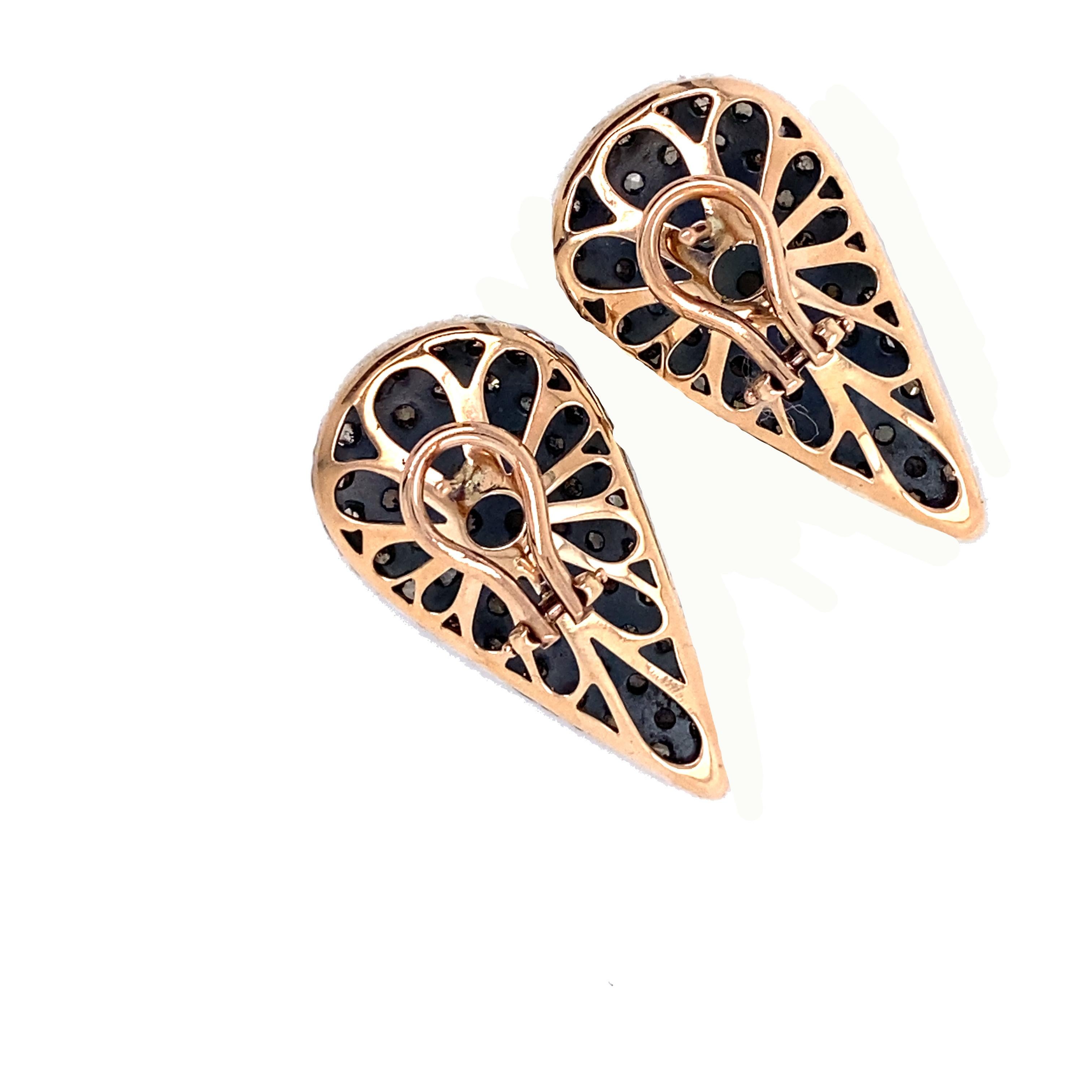 Contemporary 21st Century 9 Karat Rose Gold and Diamond Drop-Shape Cesellato Earrings For Sale