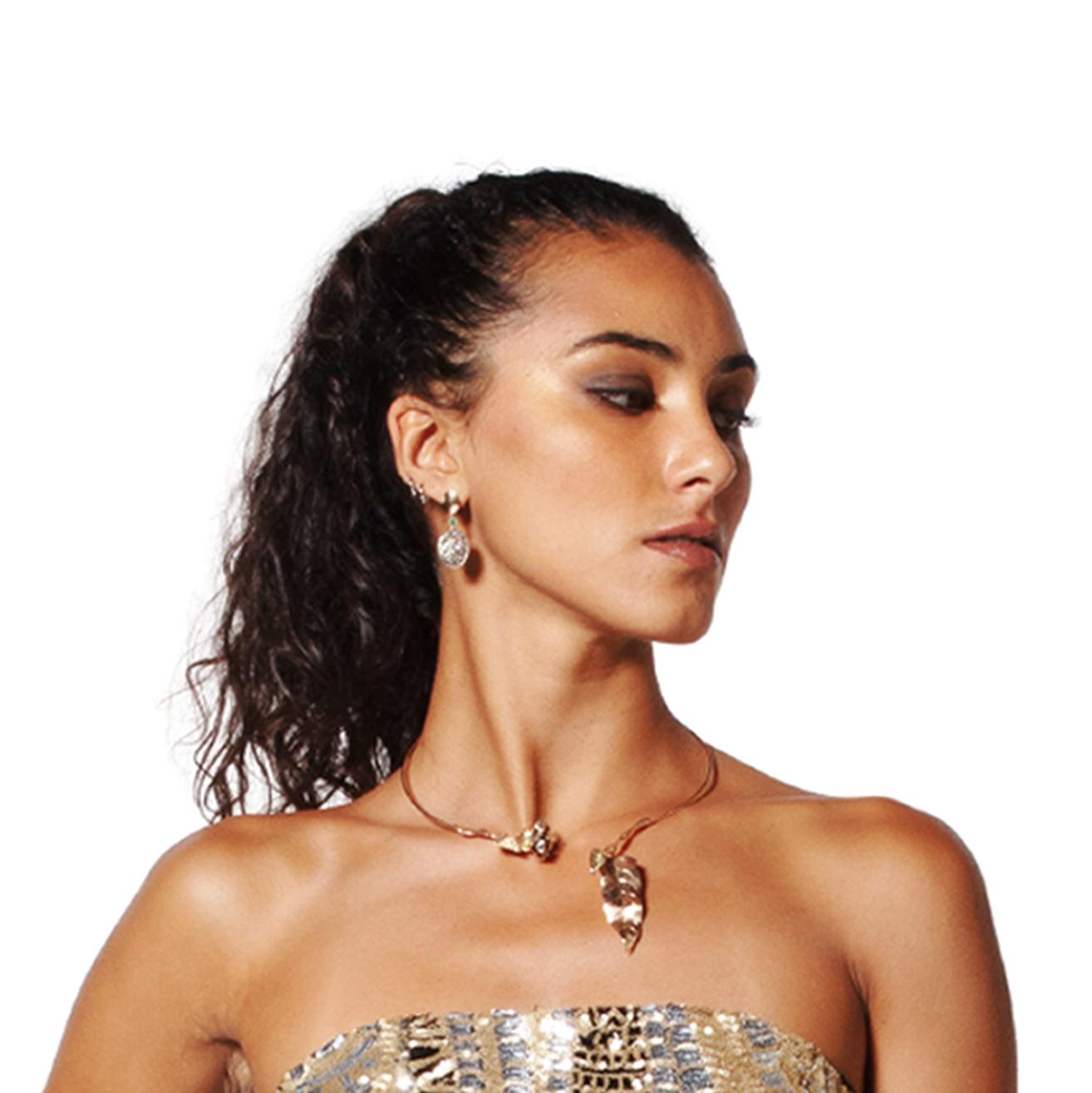 Taille rose Collier en or rose 9 carats avec diamants et tsavorites, en forme de collier, XXIe siècle en vente