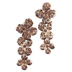 21st Century 9 Karat Gold and 925 Silver Rose-Cut Diamond Earrings