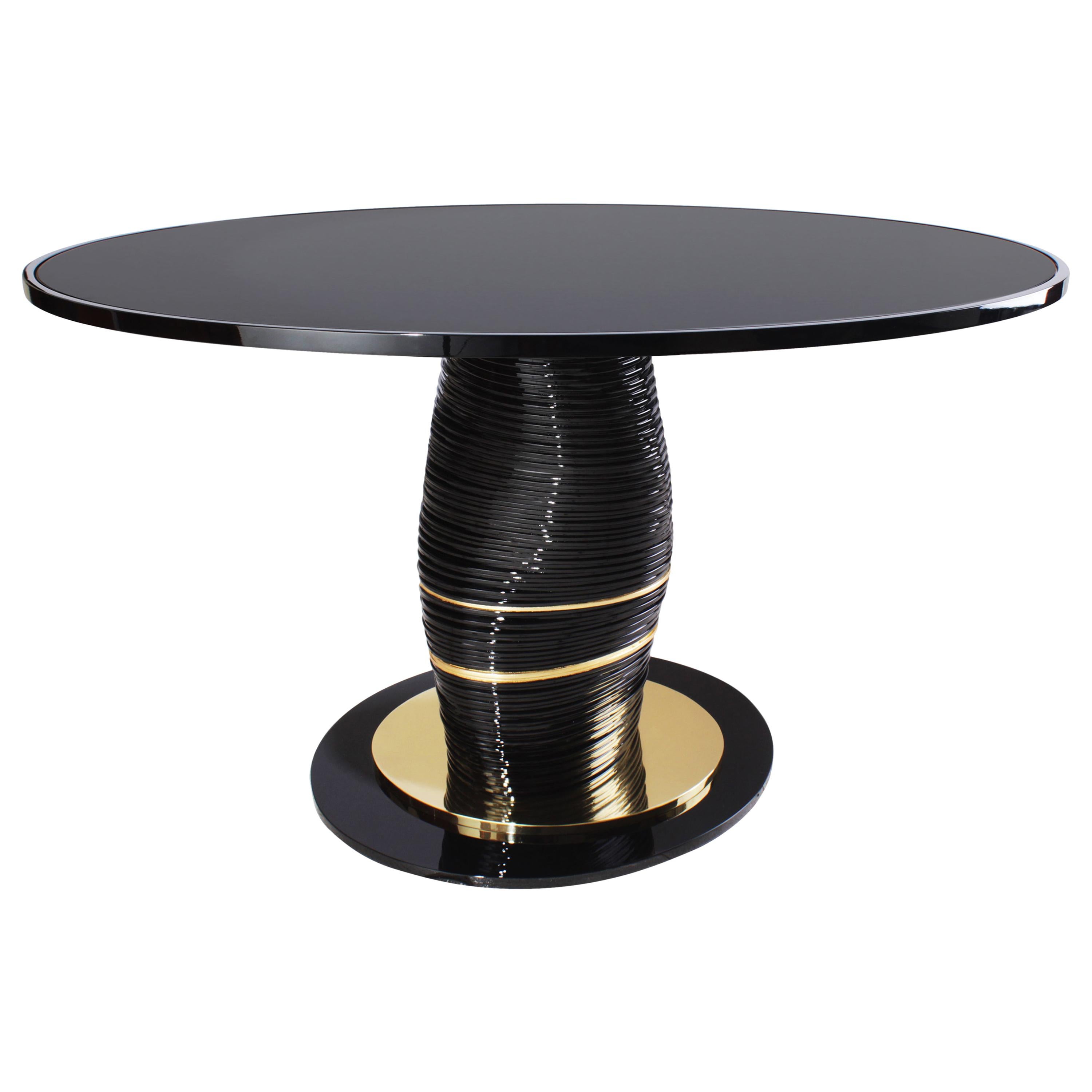 21st Century Pilar Dining Table HandSculpted Edge Gold Plated Brass Silver Leaf For Sale at 1stDibs