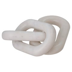 21st Century Abstract Modern Organic White Marble Interwoven Ring Sculpture