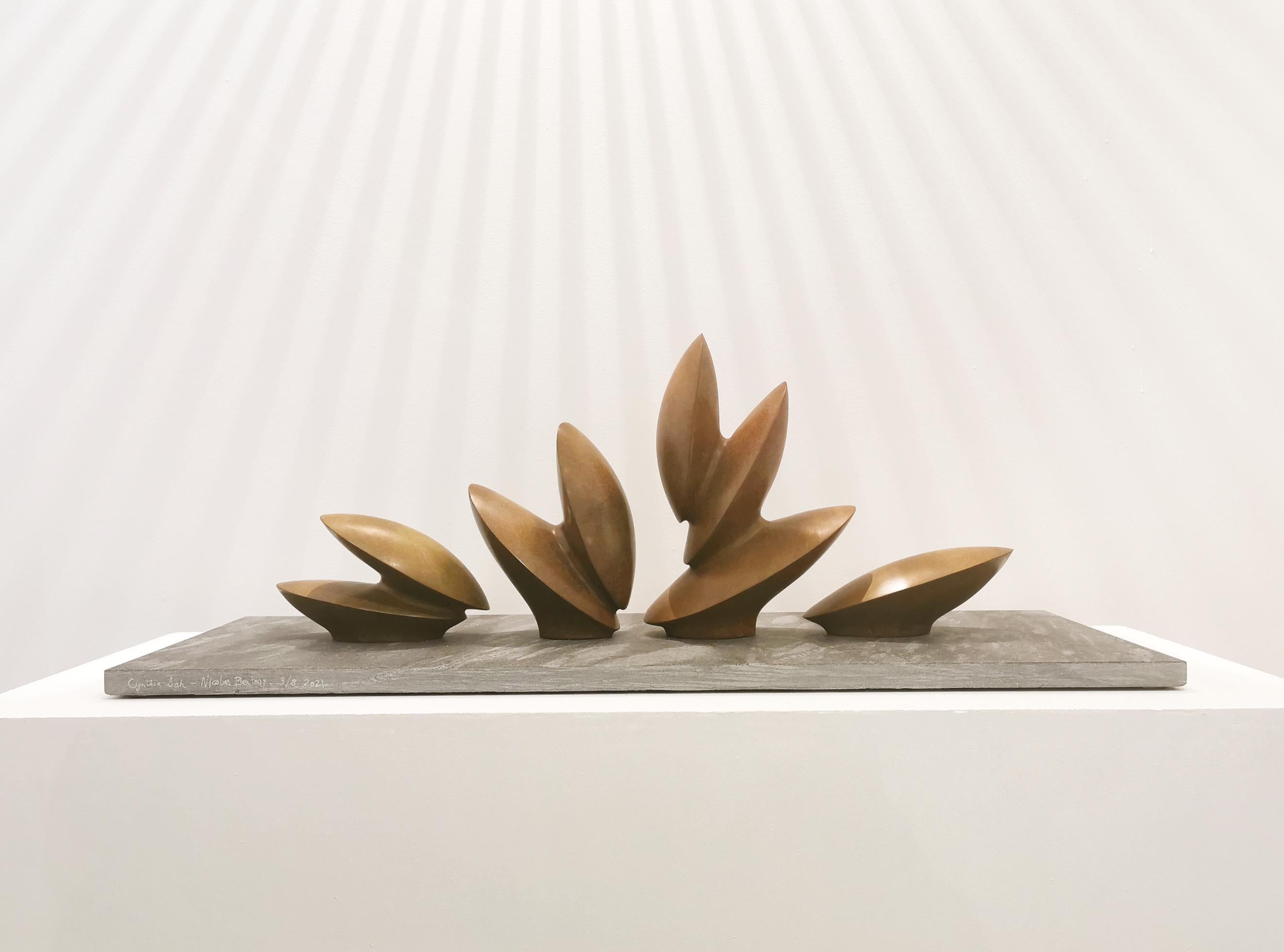 Dancing Leaves
By Nicolas Bertoux & Cynthia Sah
Bronze and marble base
Measures: 11,80’’ x 31,90’’ x 11,60’’
Signed and numbered /8
Delivered with a certificate of authenticity


Dancing Leaves (The Monumental)
Ravaccione white marble
Measures: 6,8