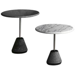 21. Jahrhundert A.Castiglioni Ipaz 4 Weißer/Schwarzer Marmor+Steel Niedriger runder Tisch h36