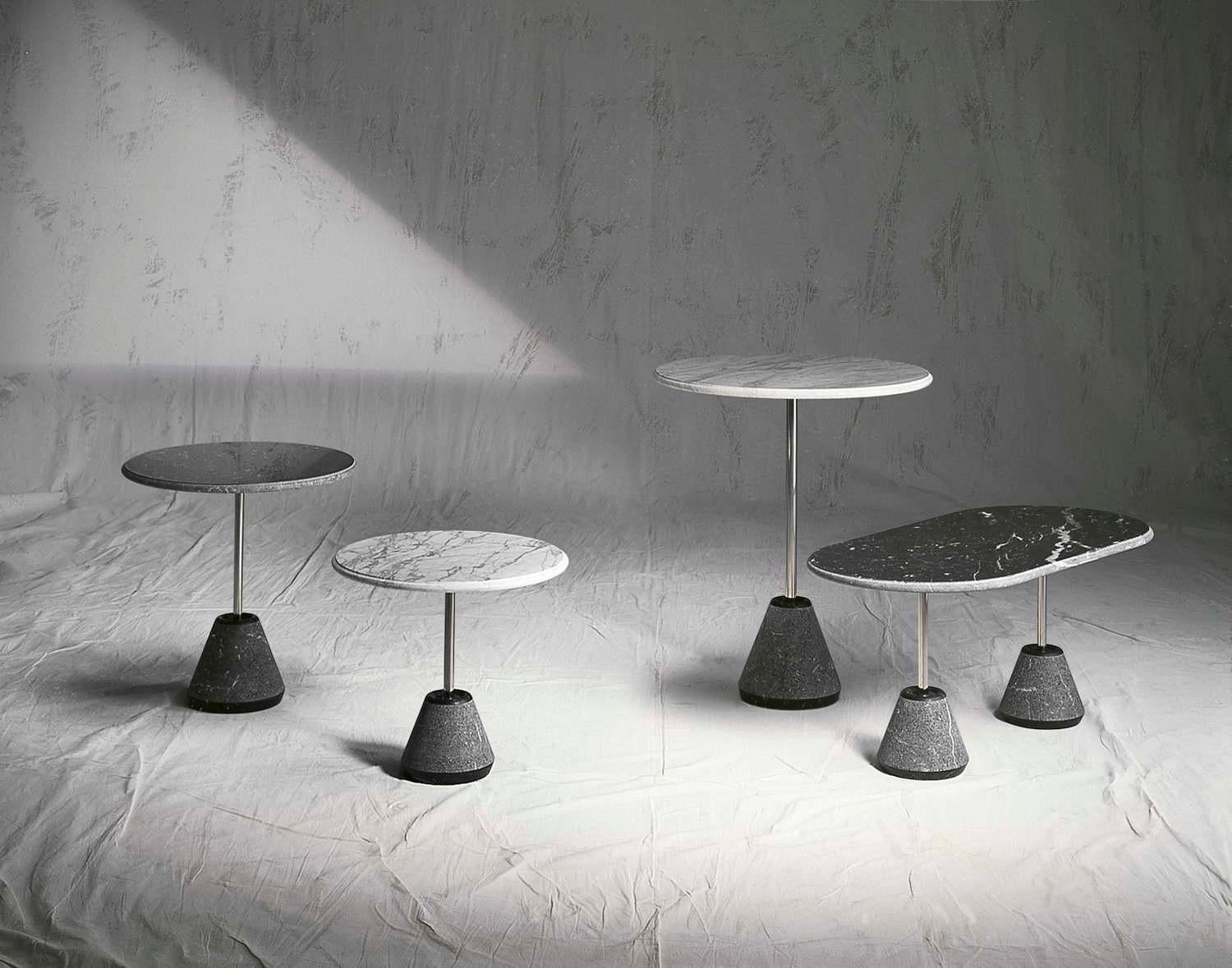 Modern 21st Century A.Castiglioni Ipaz 4 White/Black Marble+Steel Low Round Table h40 For Sale
