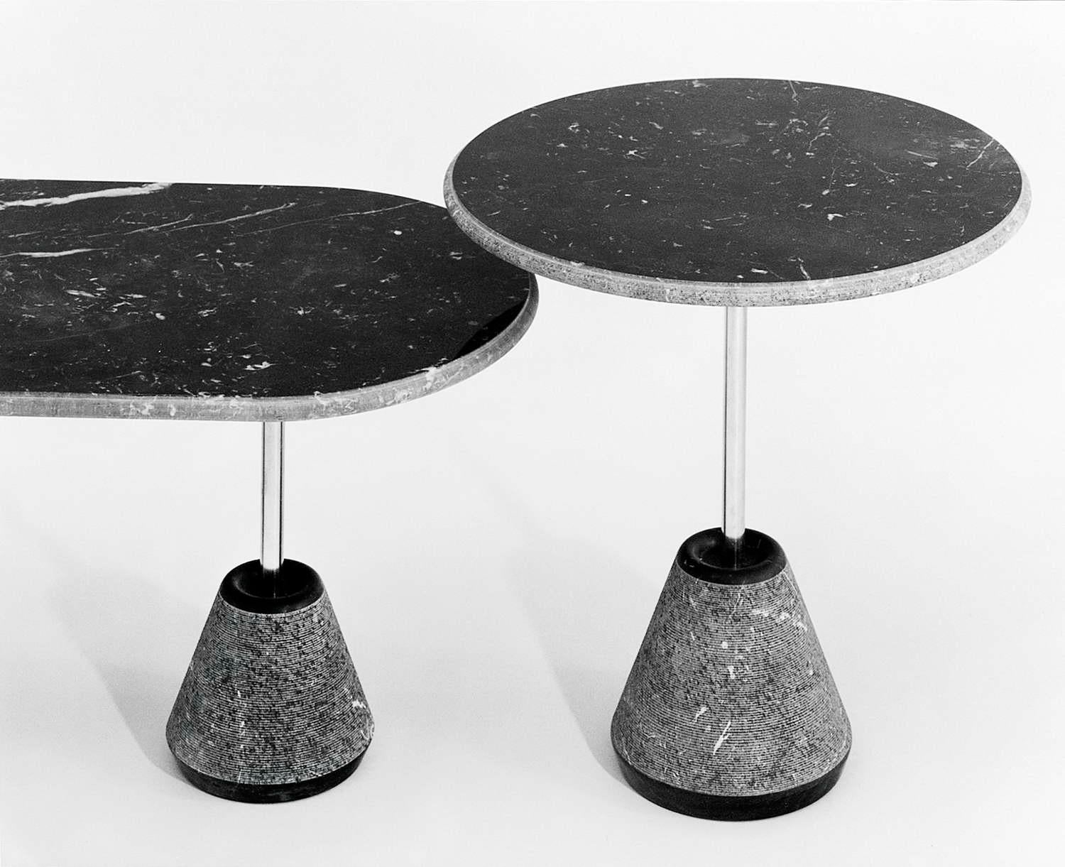 Italian 21st Century A.Castiglioni Ipaz 4 White/Black Marble+Steel Low Round Table h40 For Sale