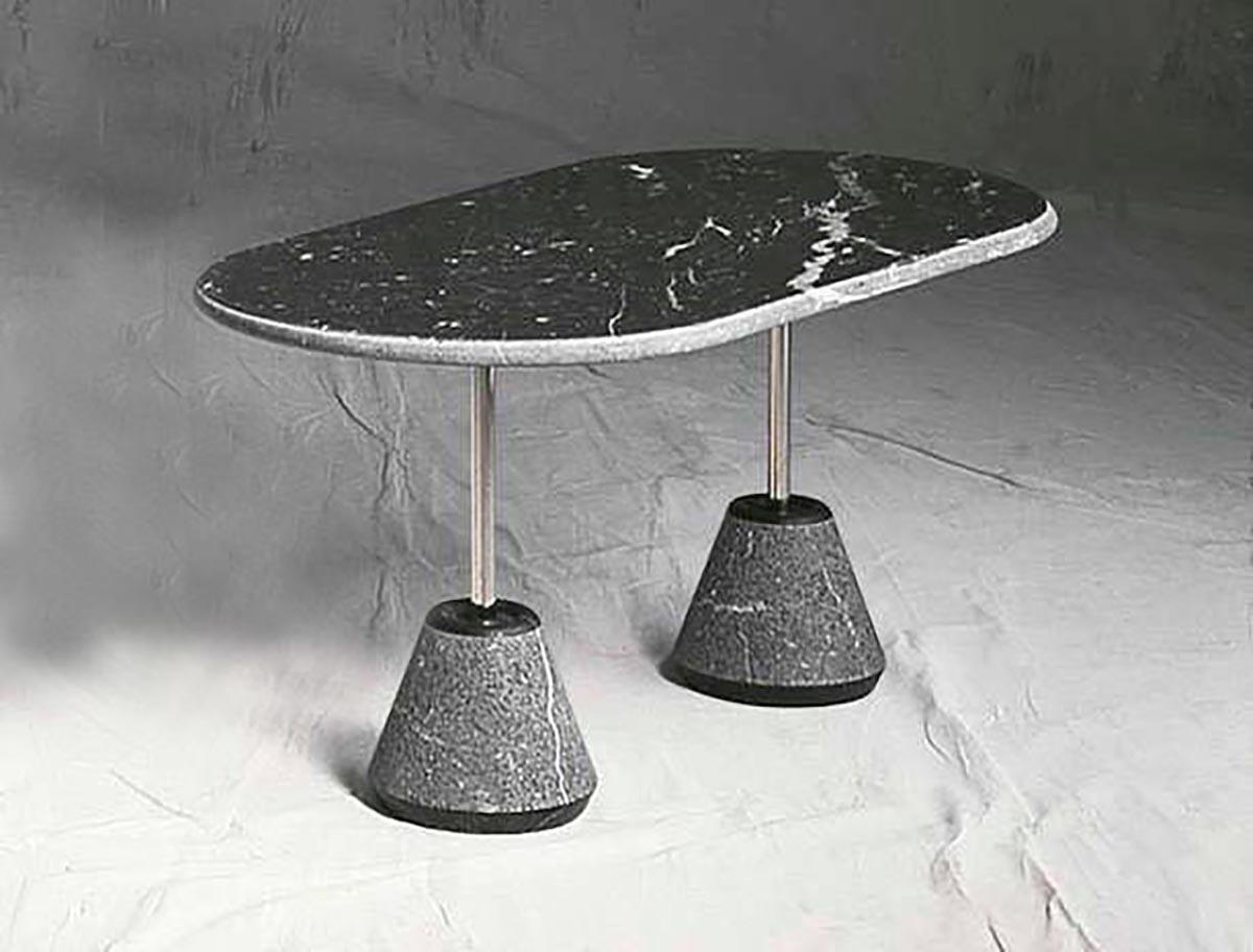 Hand-Crafted 21st Century A.Castiglioni IPAZ 4 White/Black Marble and Steel Round Table h72 For Sale