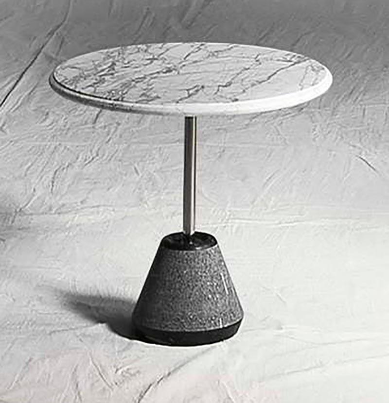 21st Century A.Castiglioni Ipaz 4 White/Black Marble+Steel Low Round Table h36 In New Condition For Sale In massa, IT