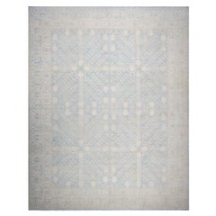 21st Century Afghan Khotan 11x14 Ivory and Light Blue Handmade Area Rug