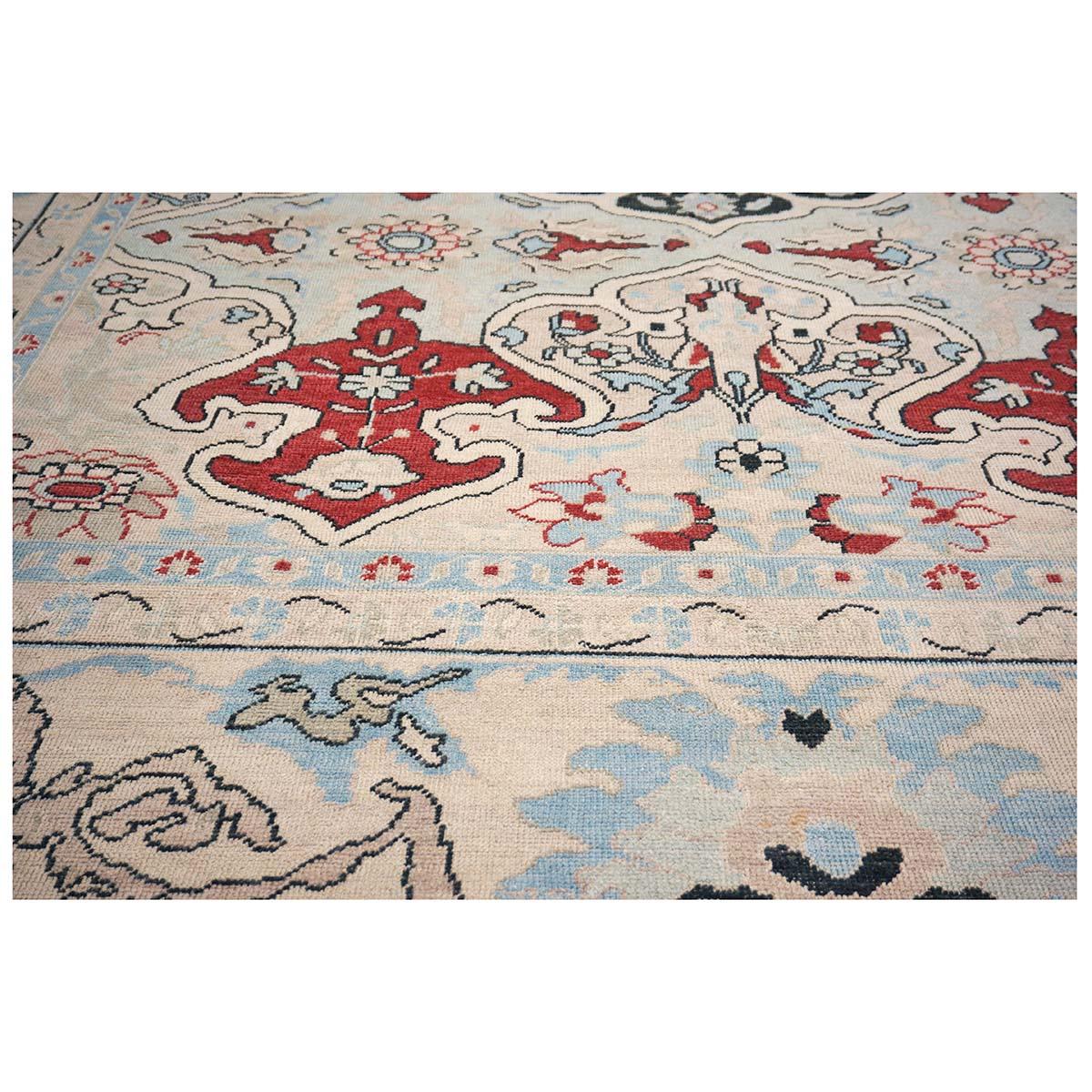 21st Century Persian Sultanabad 10x14 Ivory, Blue, & Red Handmade Area Rug For Sale 4