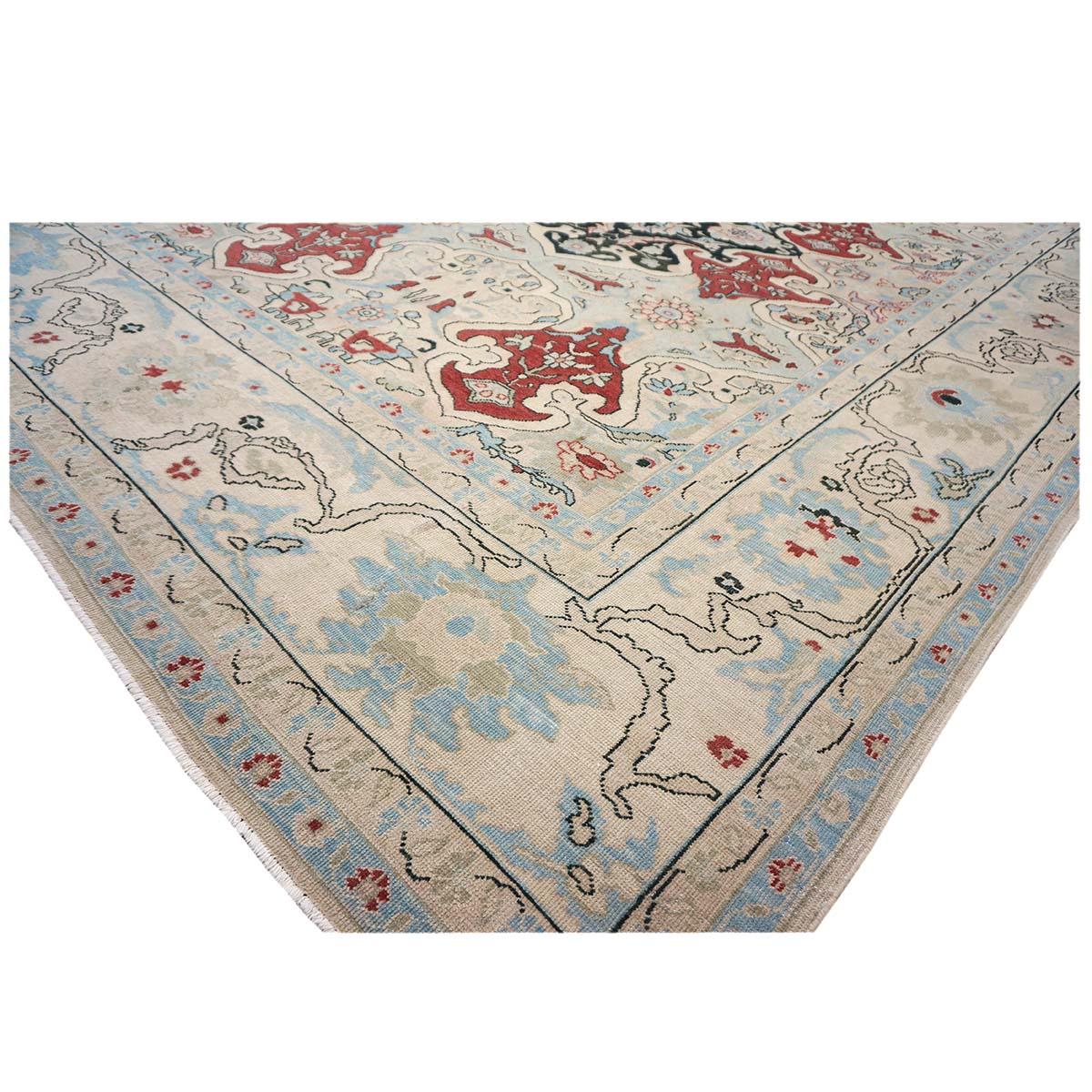 21st Century Persian Sultanabad 10x14 Ivory, Blue, & Red Handmade Area Rug For Sale 7
