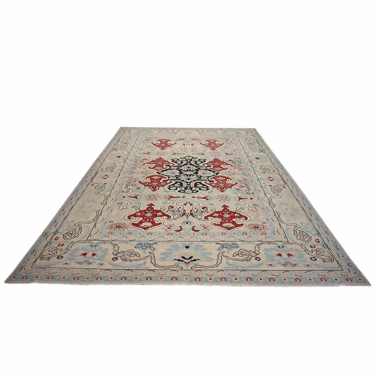 21st Century Persian Sultanabad 10x14 Ivory, Blue, & Red Handmade Area Rug In Excellent Condition For Sale In Houston, TX