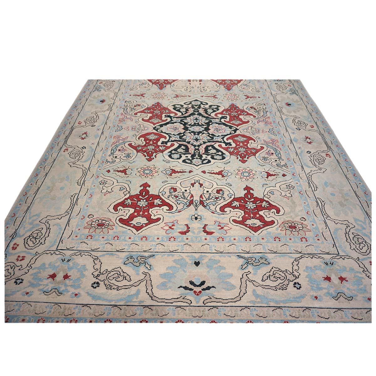 Contemporary 21st Century Persian Sultanabad 10x14 Ivory, Blue, & Red Handmade Area Rug For Sale