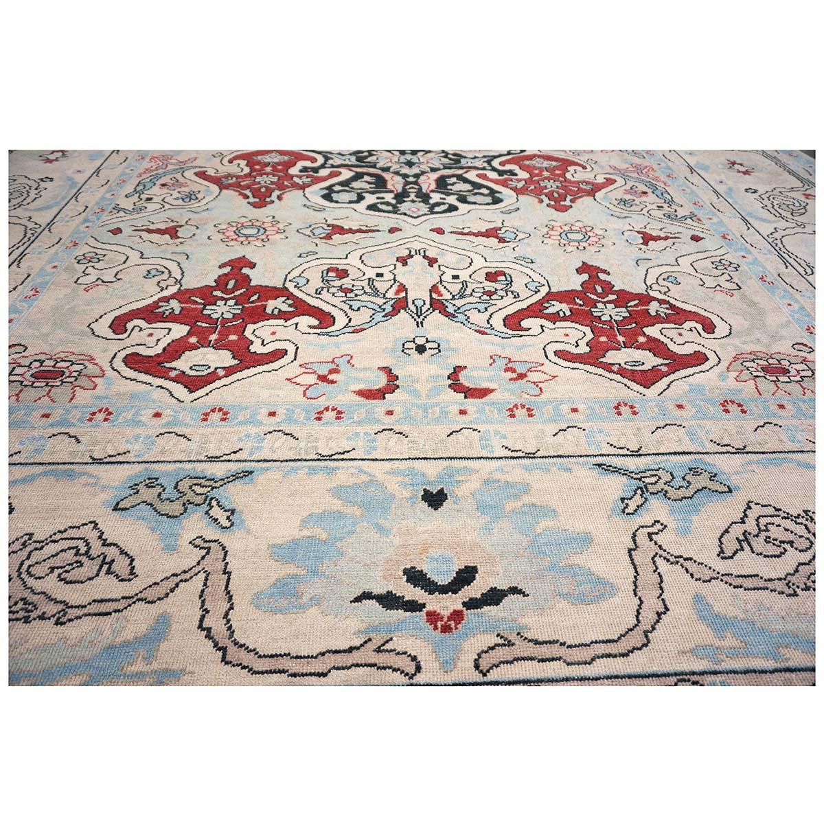 21st Century Persian Sultanabad 10x14 Ivory, Blue, & Red Handmade Area Rug For Sale 1