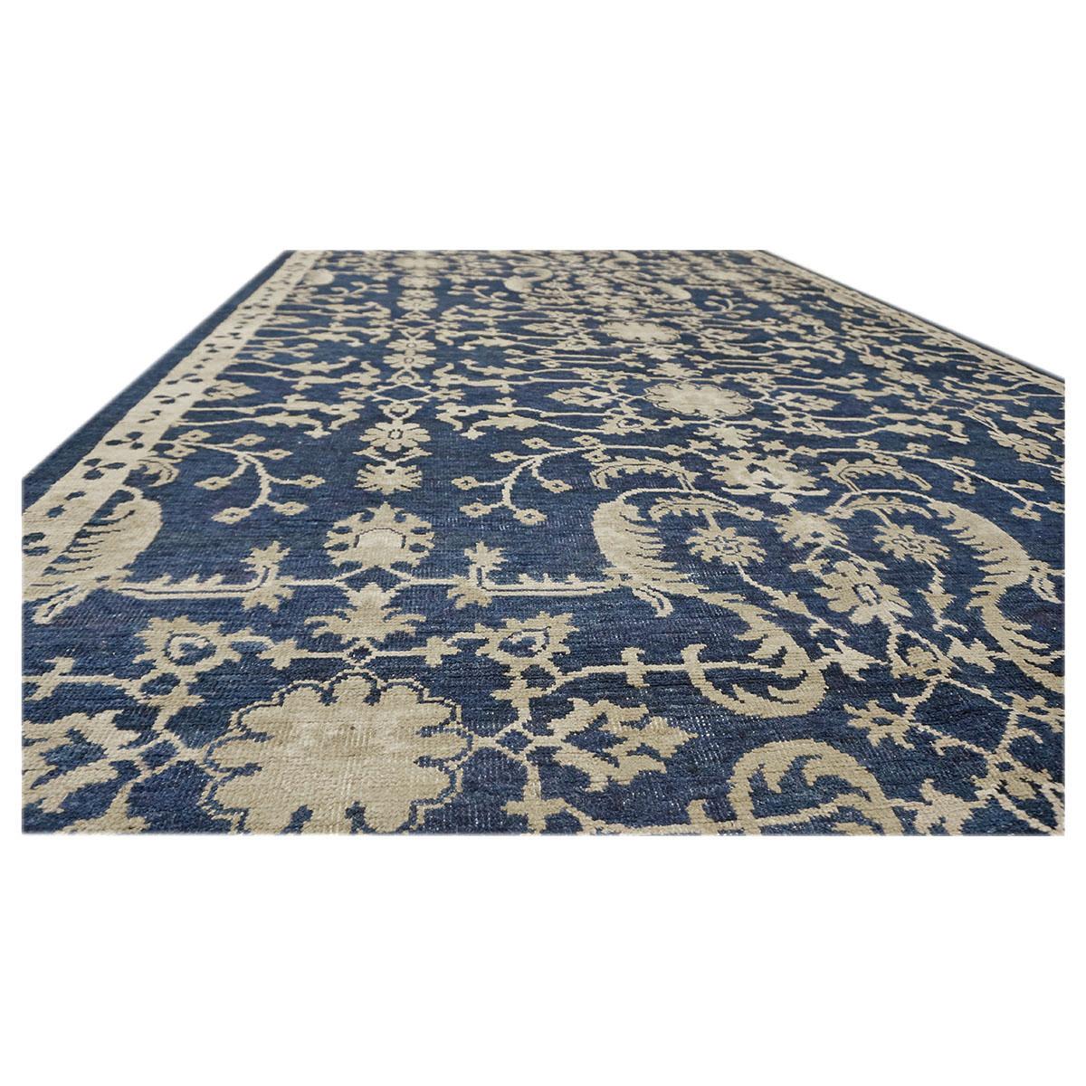 Afghan 21st Century Sultanabad 6x10 Navy Blue & Ivory Handmade Area Rug For Sale