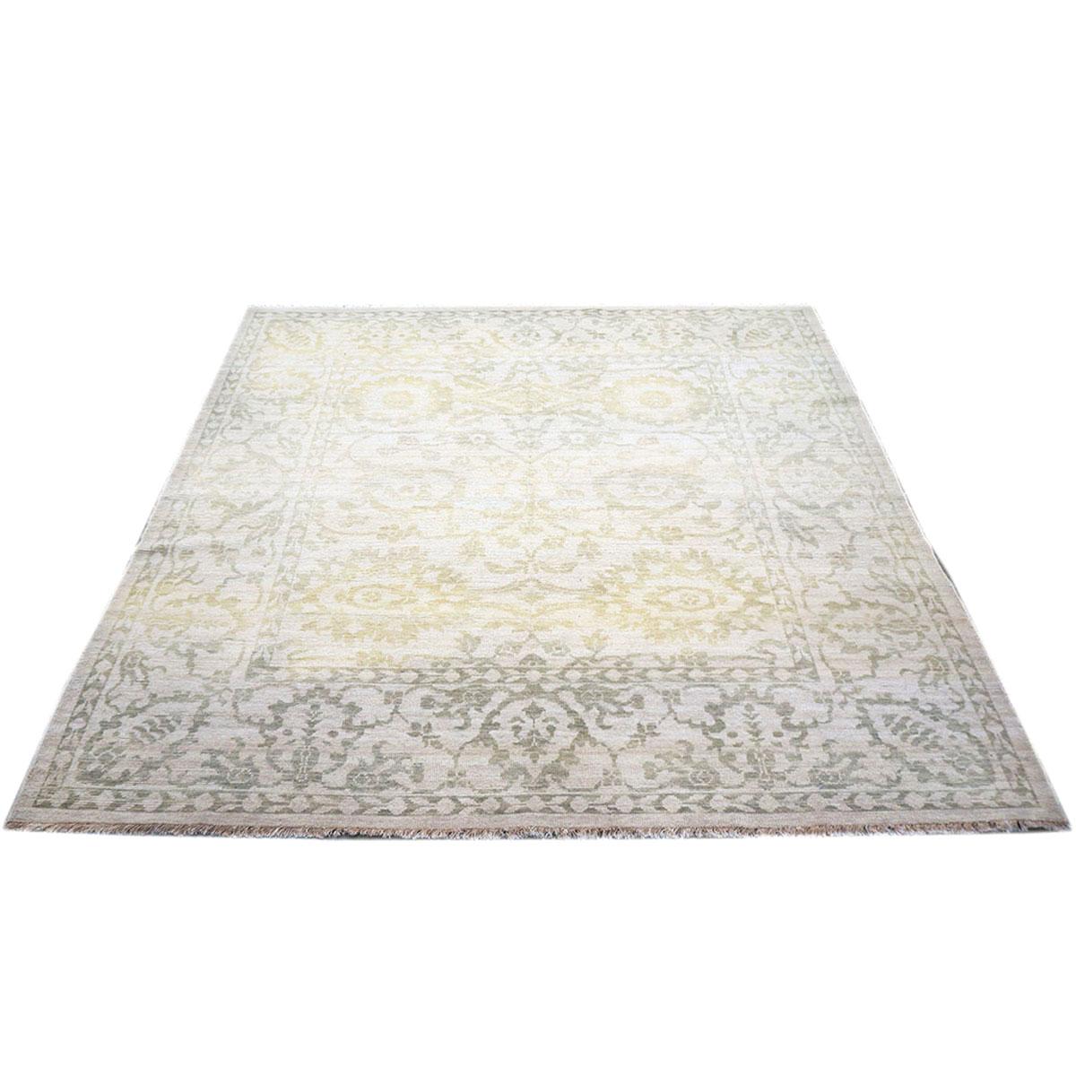 Hand-Woven 21st Century Persian Sultanabad 6x6 Ivory & Green Square Handmade Area Rug For Sale