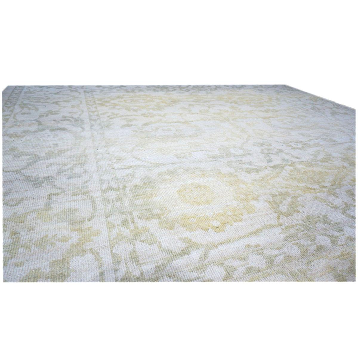 Contemporary 21st Century Persian Sultanabad 6x6 Ivory & Green Square Handmade Area Rug For Sale