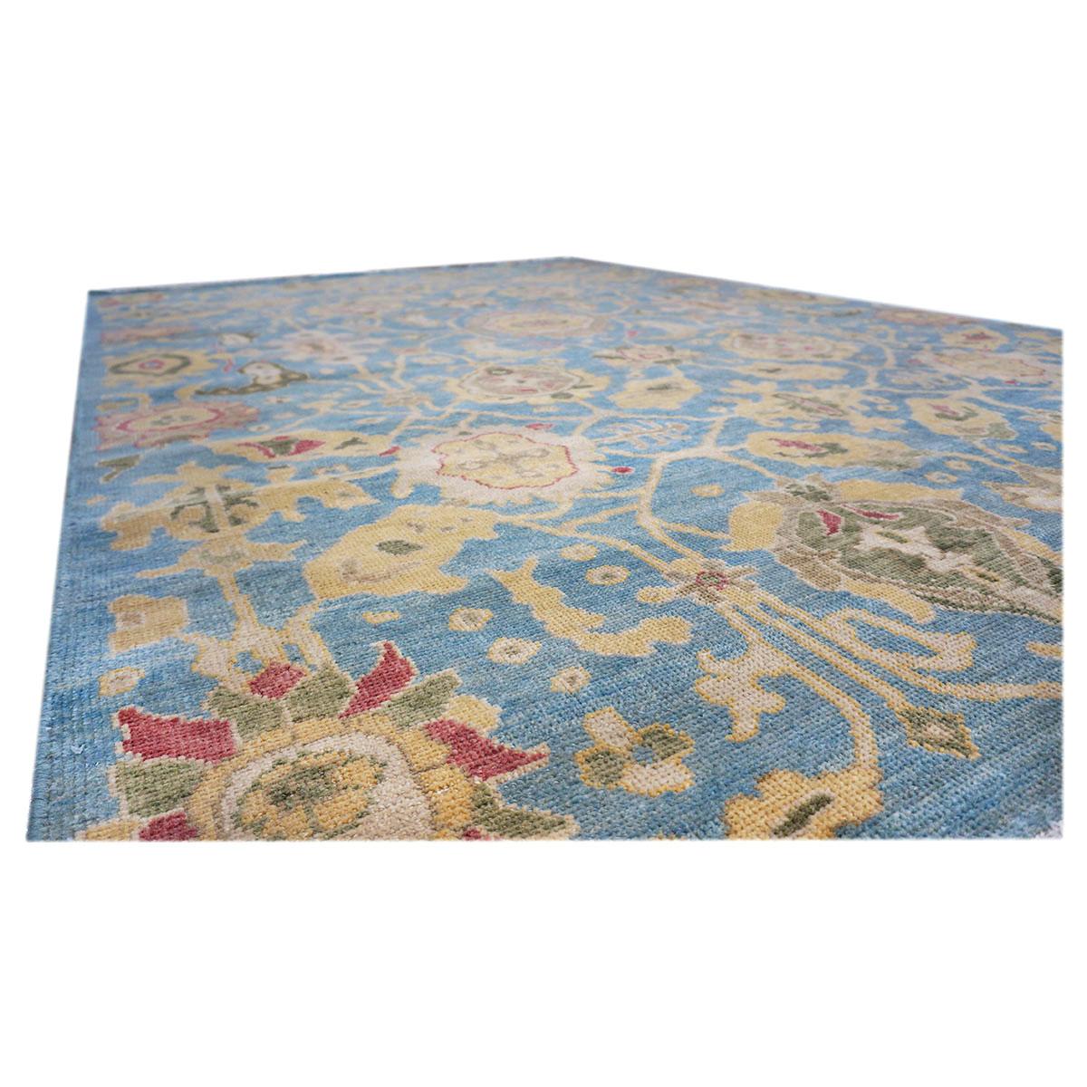 21st Century  Sultanabad 6x9 Blue & Yellow Handmade Area Rug In Excellent Condition For Sale In Houston, TX