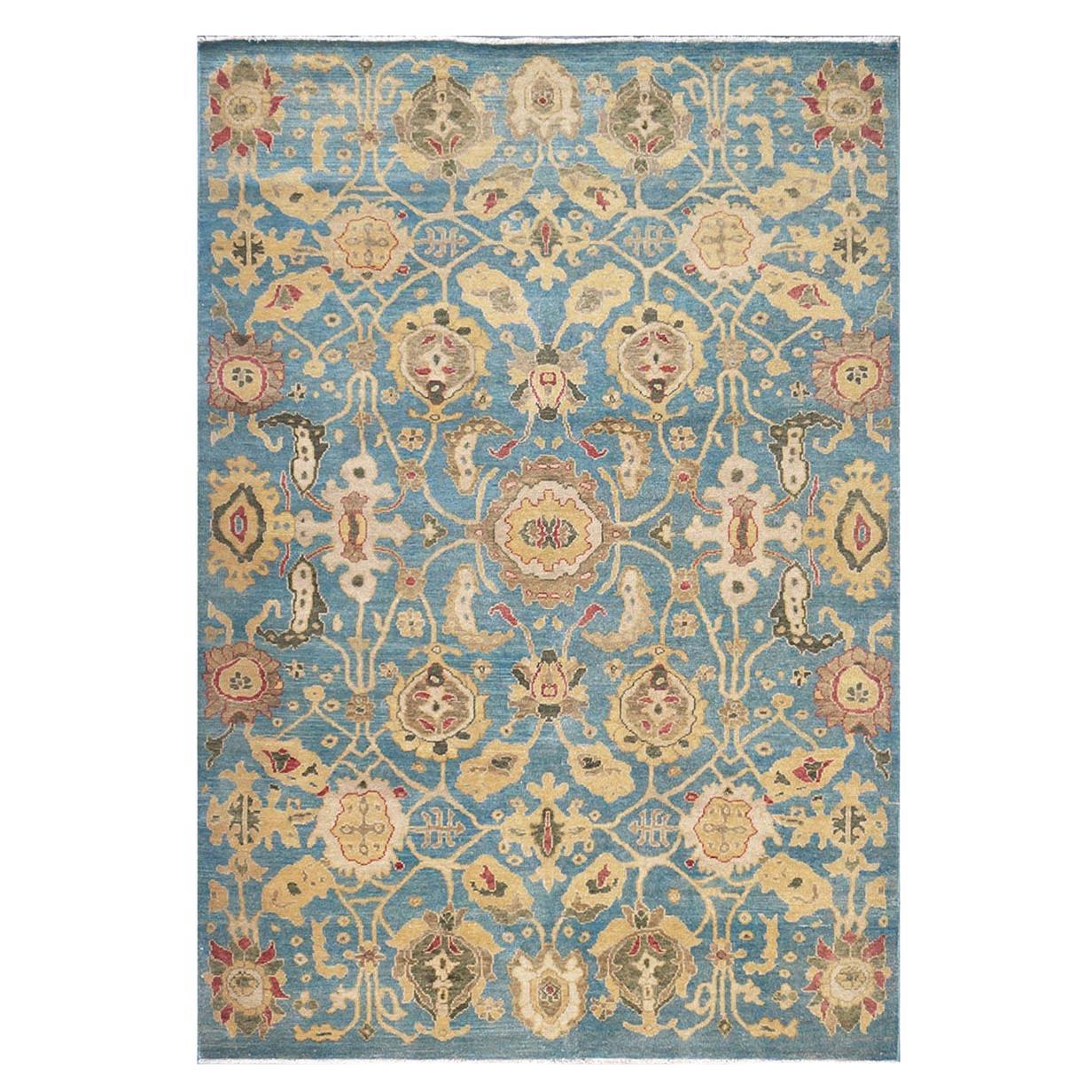 21st Century  Sultanabad 6x9 Blue & Yellow Handmade Area Rug