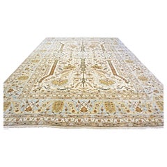 Afghan Farahan Sarouk Wool 10x14 Ivory, Green & Light Blue Handmade Area Rug