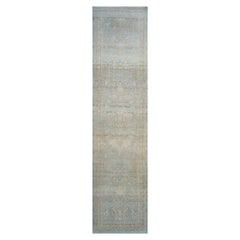 21st Century Afghan Sultanabad Wool 3x12 Soft Blue & Ivory Handmade Runner Rug