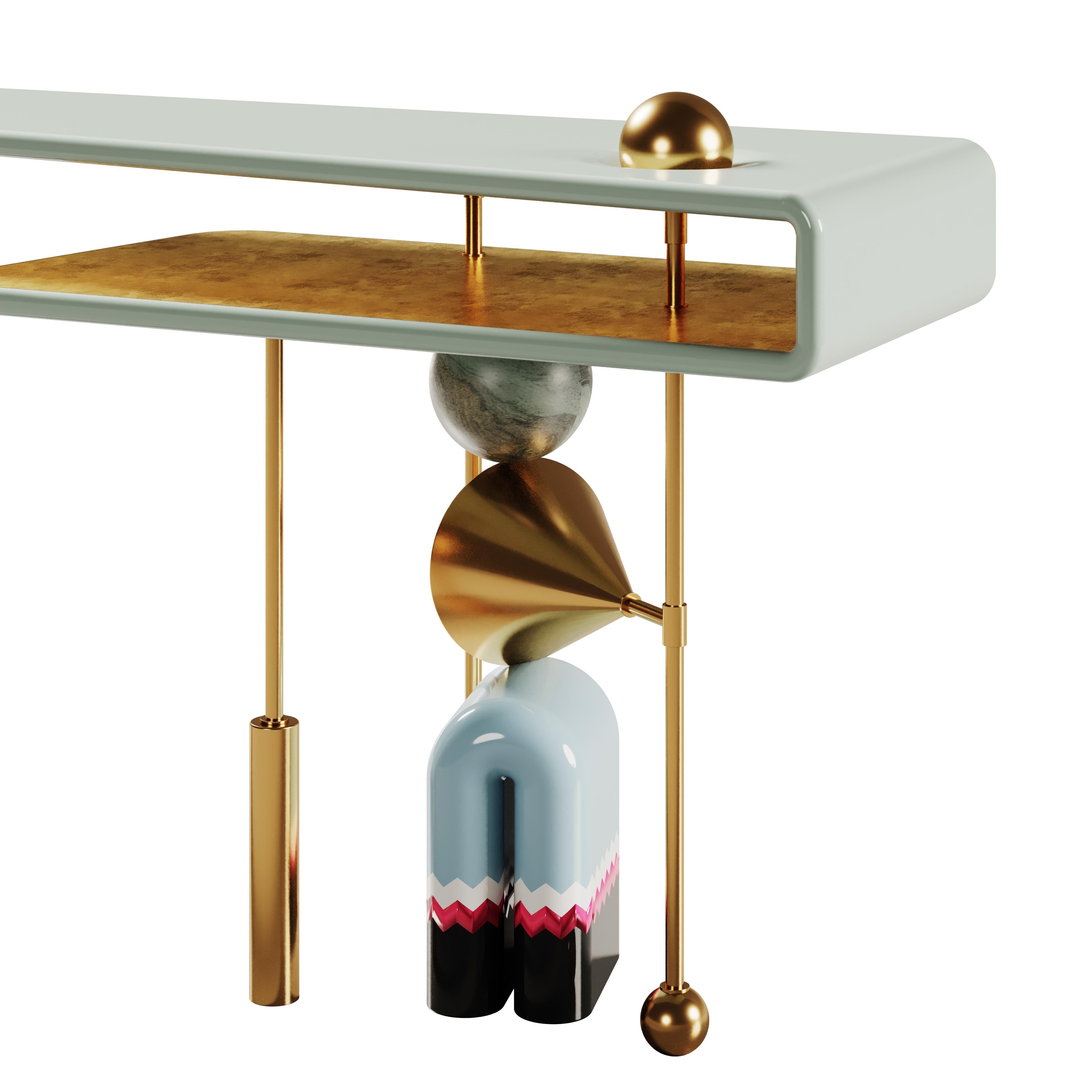 21st Century Ahrt Console Table Lacquered Wood Marble Brass Neuf - En vente à RIO TINTO, PT