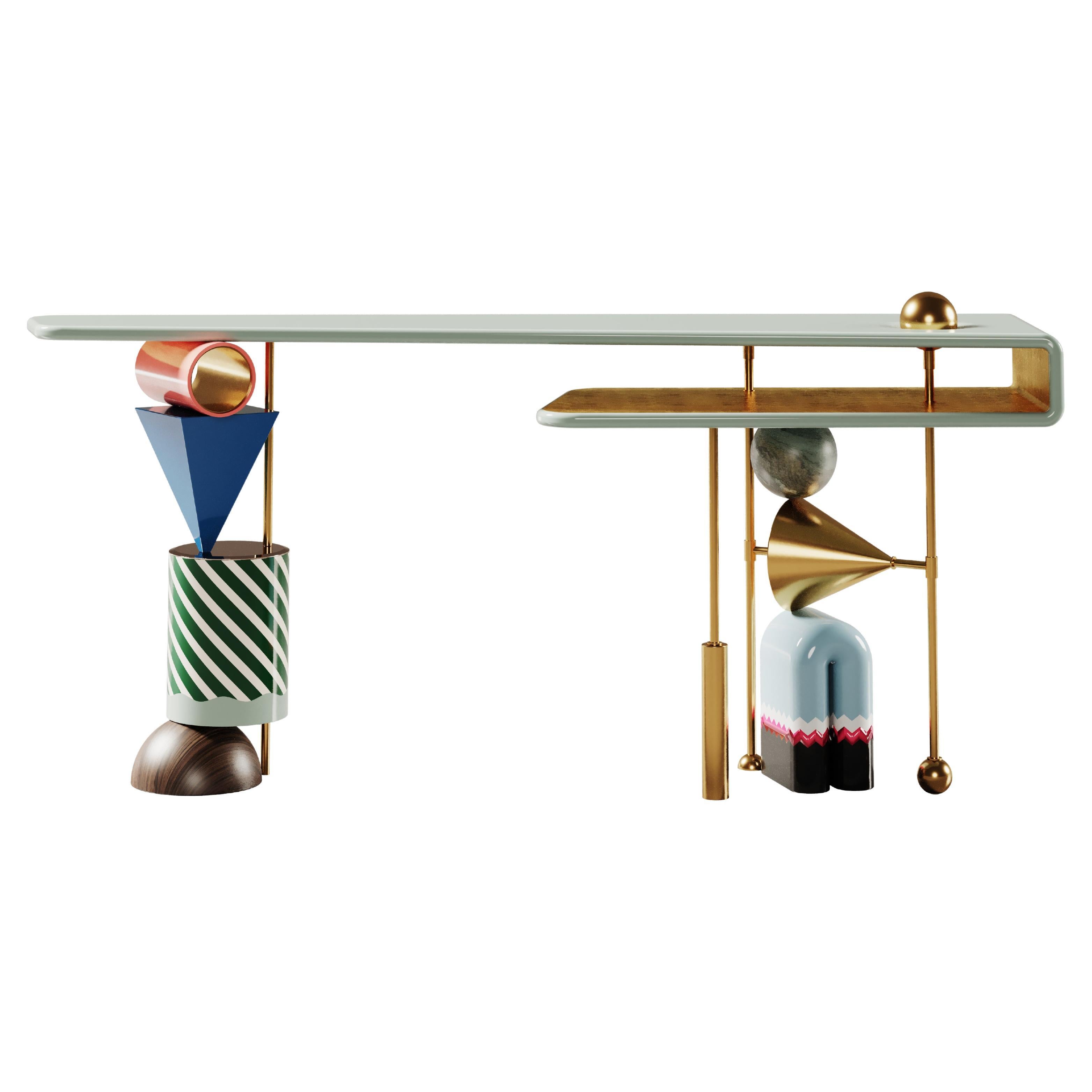 21st Century Ahrt Console Table Lacquered Wood Marble Brass en vente