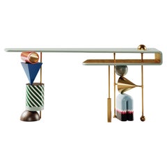 21st Century Ahrt Console Table Lacquered Wood Marble Brass